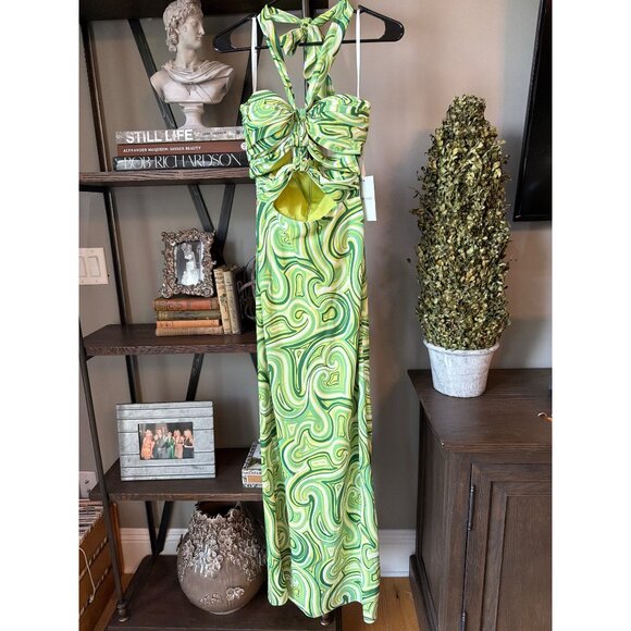 Ronny Kobo Lopte Cut Out Maxi Dress Green Swirl Womens Size Small - Picture 3 of 8